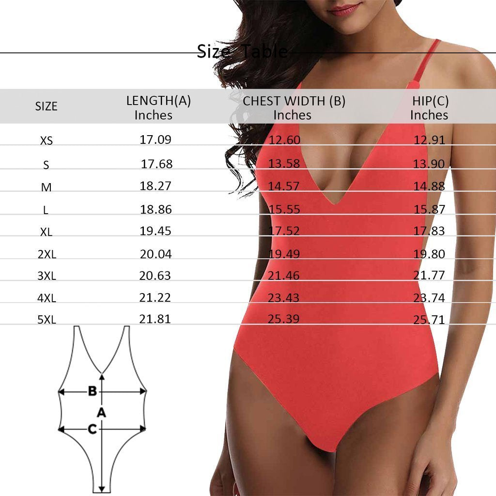 Custom Face V-Neck Bikini Women's Photo One Piece Swimsuit - Heart