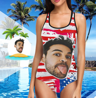 Custom Face Swimwear Women's Photo Slip One Piece Swimsuit - USA Flag