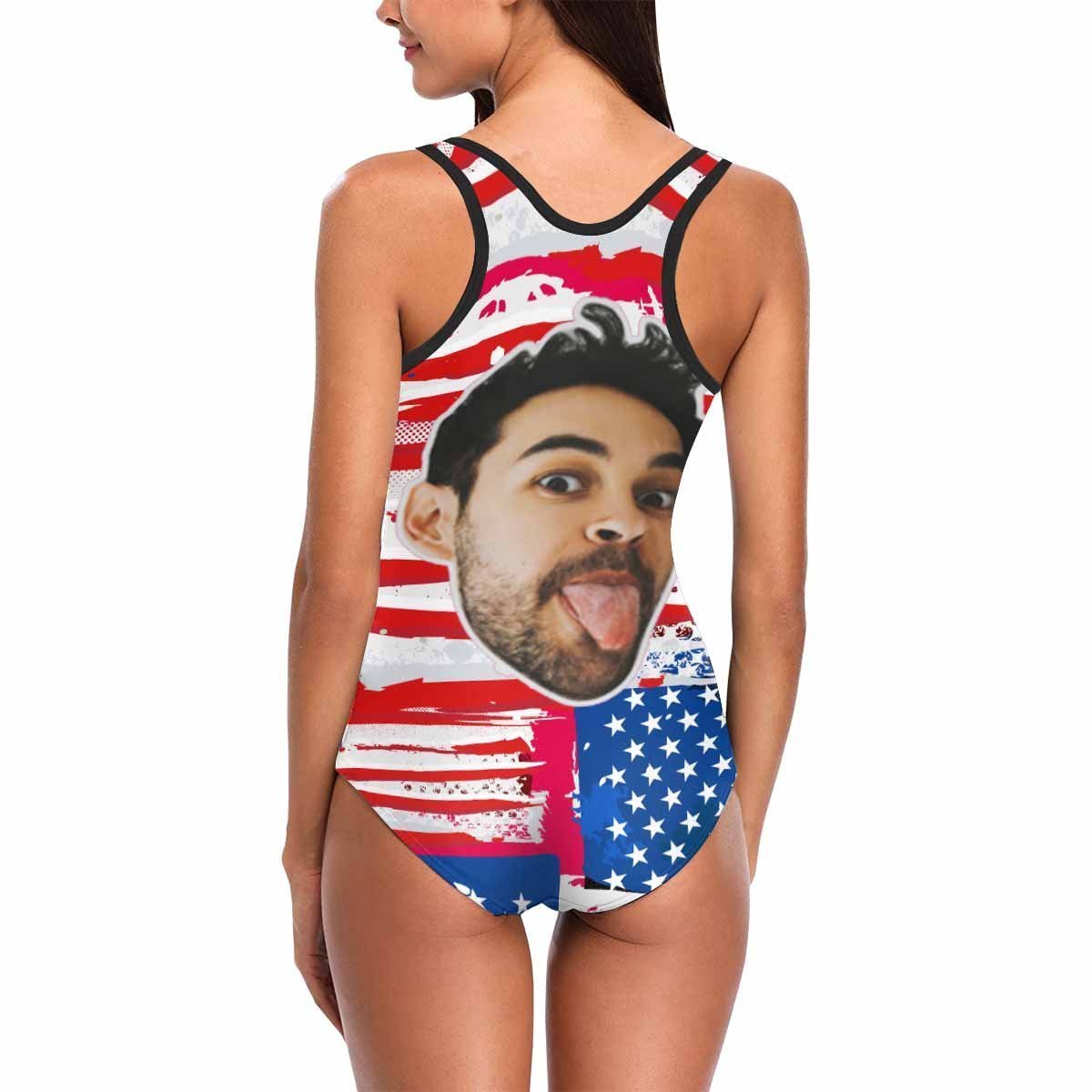 Custom Face Swimwear Women's Photo Slip One Piece Swimsuit - USA Flag