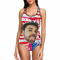 Custom Face Swimwear Women's Photo Slip One Piece Swimsuit - USA Flag