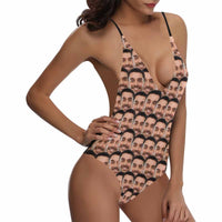 Custom Face V-Neck Bikini Women's Photo One Piece Swimsuit - Mash