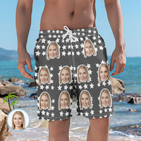 Men's Custom Face and Star Elastic Beach Short Pants