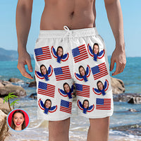 Face Swim Trunks Custom Face Swim Trunks - American Flag with Eagle