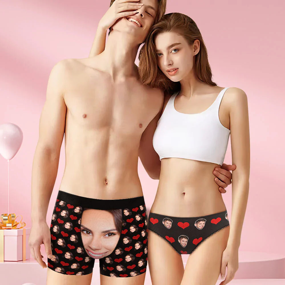 Custom Face Matching Underwear for Couples Love Heart Personalized Funny Underwear Valentine's Day Gift