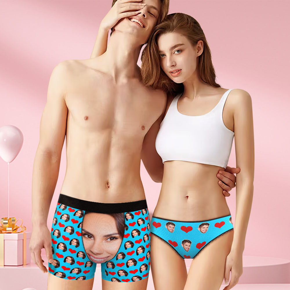 Custom Face Matching Underwear for Couples Love Heart Personalized Colorful Funny Underwear Valentine's Day Gift