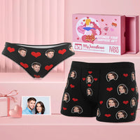 Custom Face Couple Matching Underwear Sweet Love Heart Personalized Funny Underwear Gift for Lovers