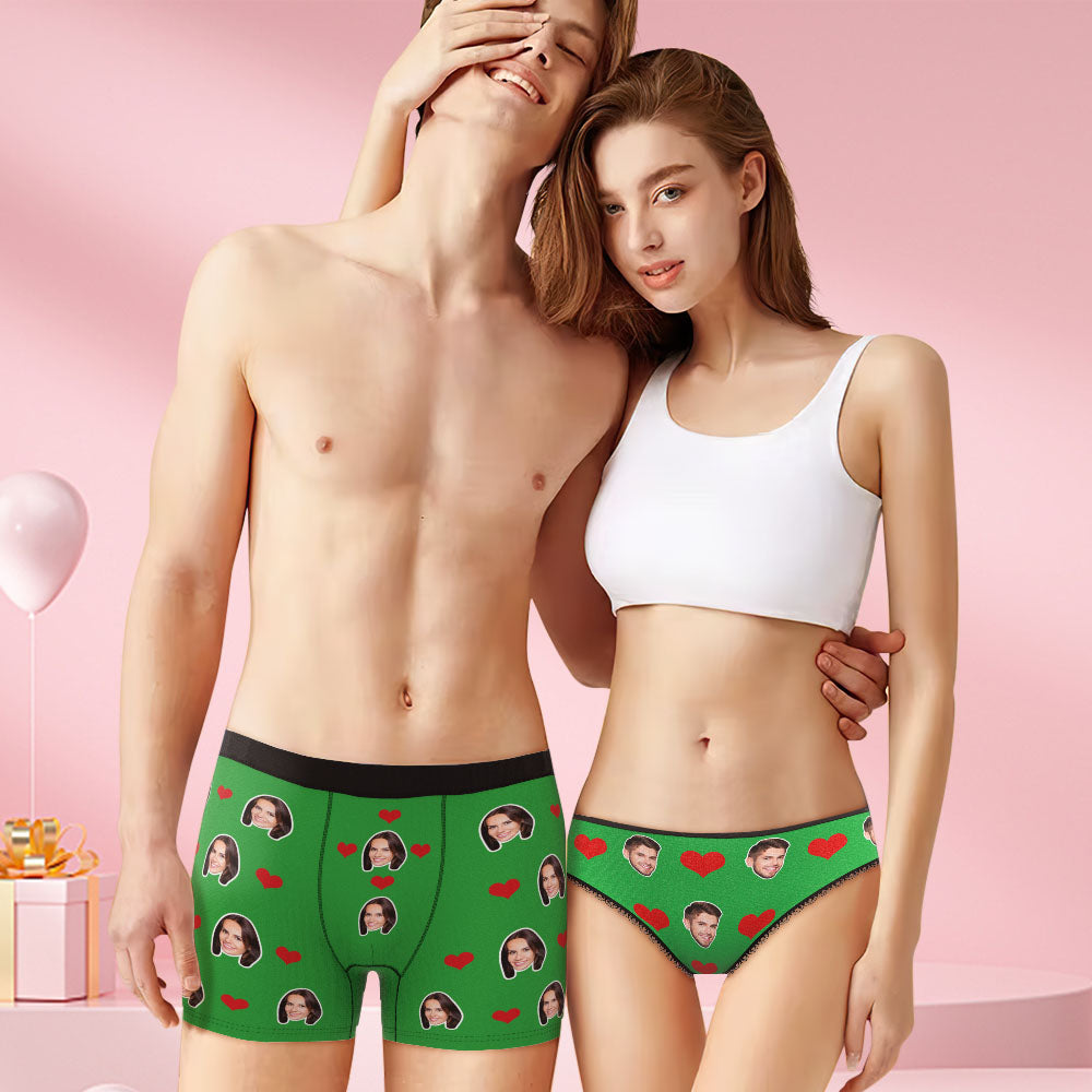 Custom Face Couple Matching Underwear Multicolor Sweet Love Heart Personalized Funny Underwear Gift for Lovers