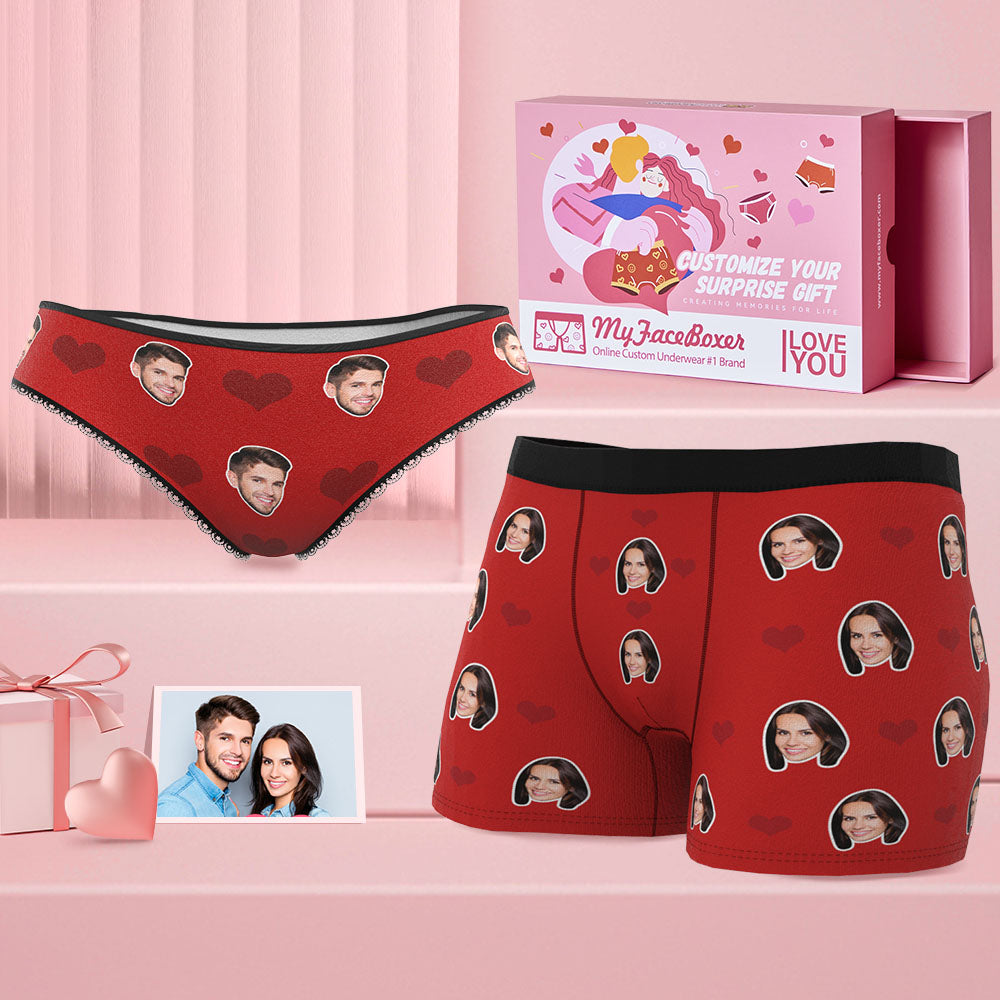 Custom Face Couple Matching Underwear Multicolor Sweet Love Heart Personalized Funny Underwear Gift for Lovers