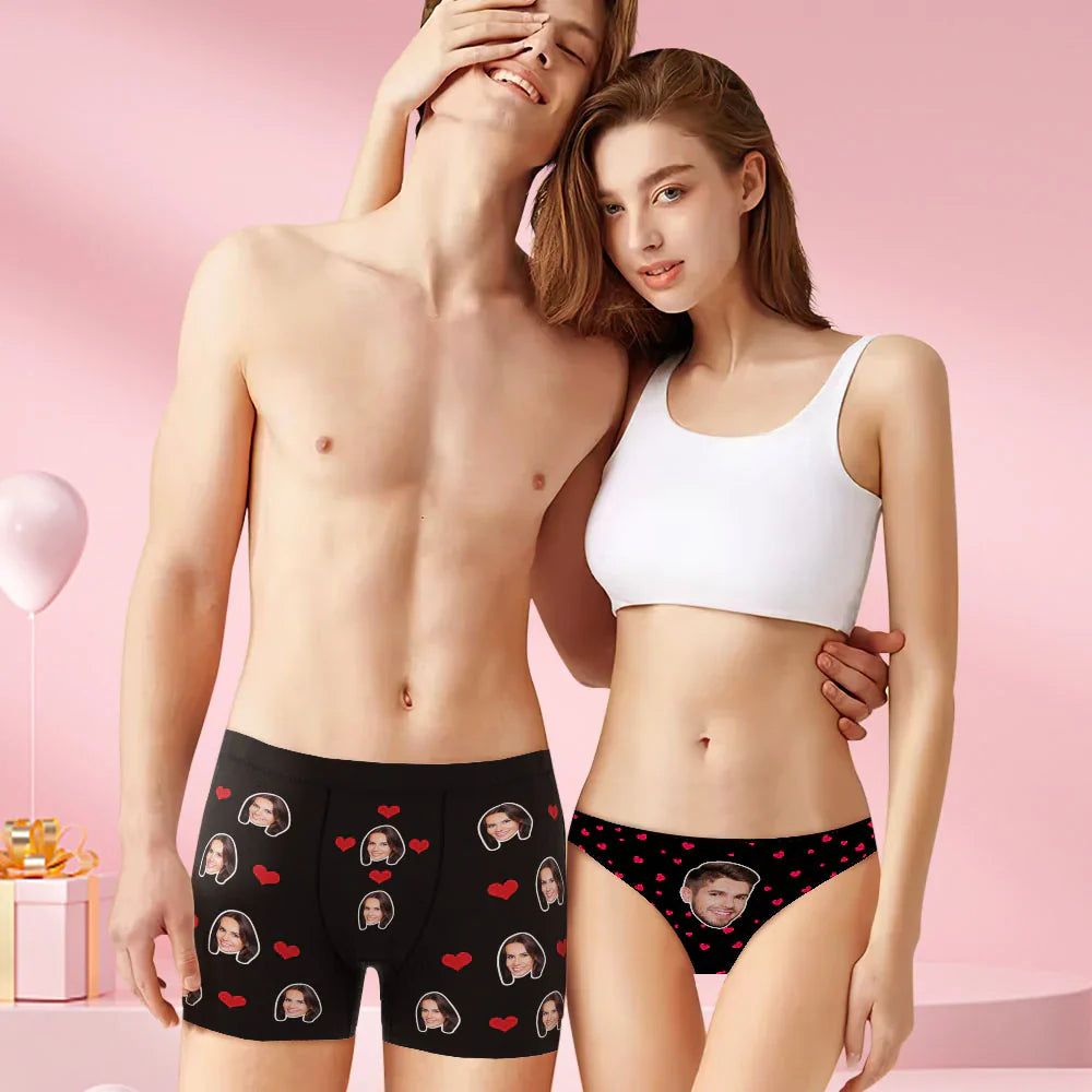 Custom Face Couple Matching Underwear Love Heart Personalized Funny Underwear Valentine's Day Gift