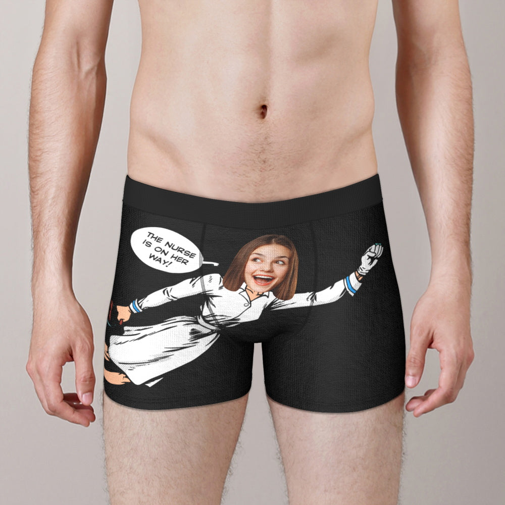 Custom Face Boxers Briefs The Nurse Is On Her Way Personalized Photo Underwear Gift for Him