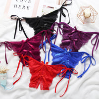 Custom Lace Sexy Panty with jewelry Crystal Letter Name Open Cut Thong Underpants Women's Underwear