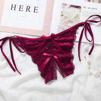 Custom Lace Sexy Panty with jewelry Crystal Letter Name Open Cut Thong Underpants Women's Underwear