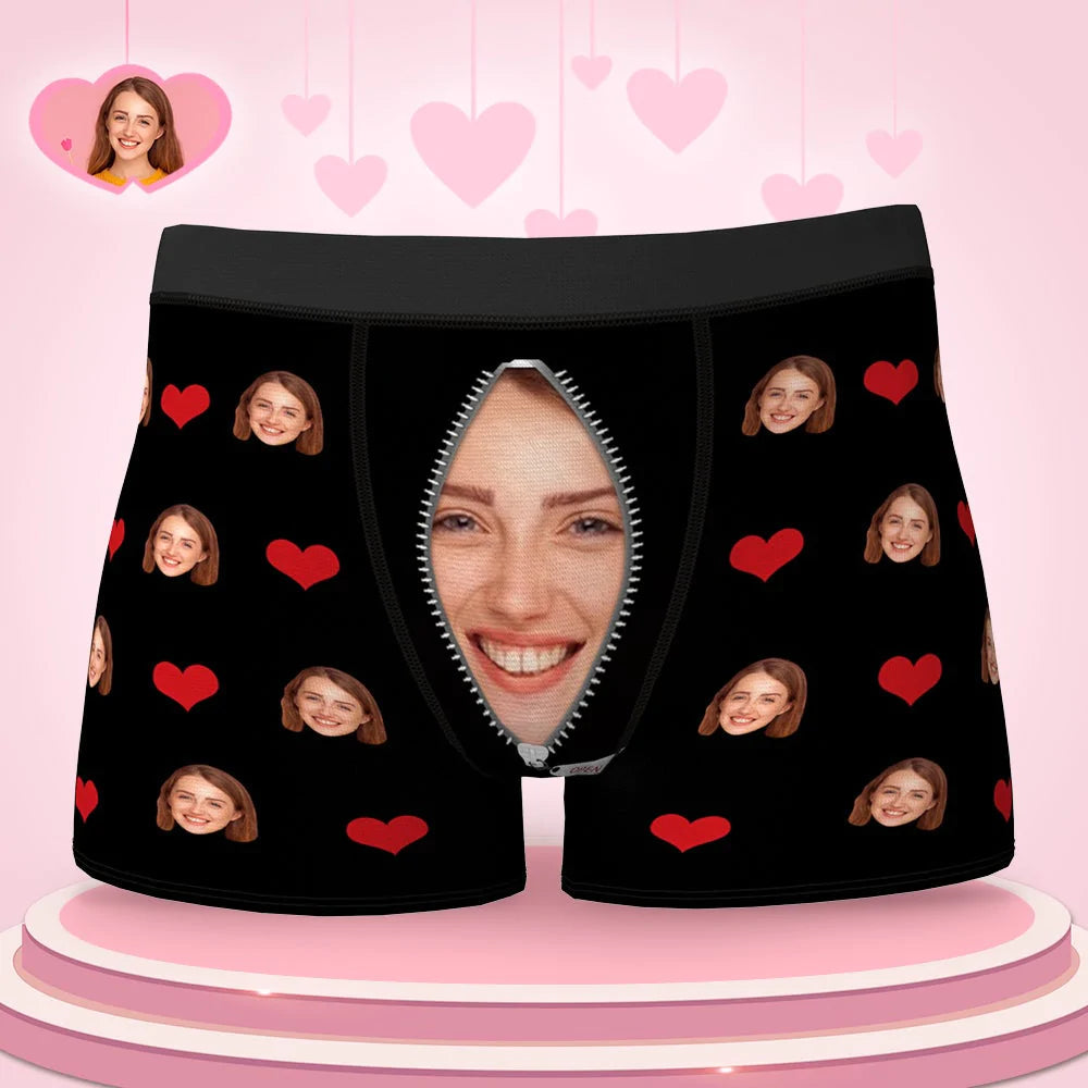 Custom Love Heart Girlfriend Face Boxer Brief Christmas Gifts For Him