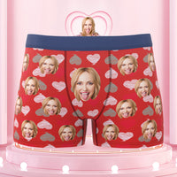 Custom Face Colorful Waistband Boxer Briefs Red and Pink Hearts Gifts For Him