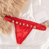 Custom Lace Thongs with Jewelry Crystal Letter Name Gift for Her