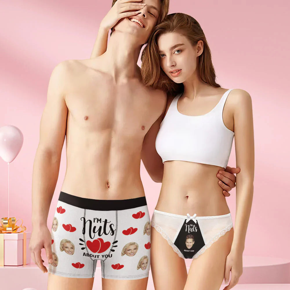 Custom Face Matching Underwear for Couples I'm Nuts About You Valentine's Day Gift for Lovers