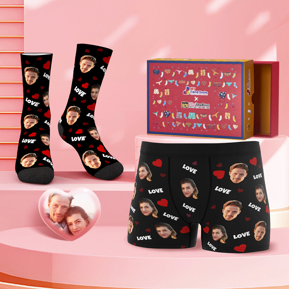 Custom Face Boxer Shorts And Socks Set Sweet Lover Co-Branding Set