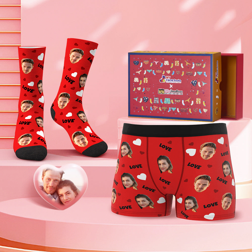 Custom Face Boxer Shorts And Socks Set Sweet Lover Co-Branding Set