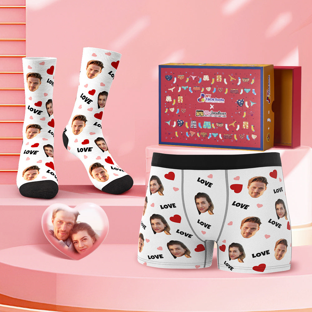 Custom Face Boxer Shorts And Socks Set Sweet Lover Co-Branding Set