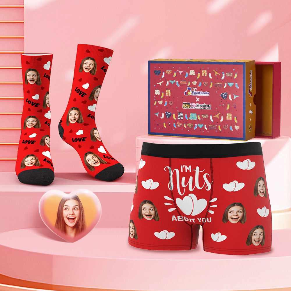 Custom Face Boxer Shorts And Socks Set I'm Nuts About You Valentine's Day Gift Co-Branding Set