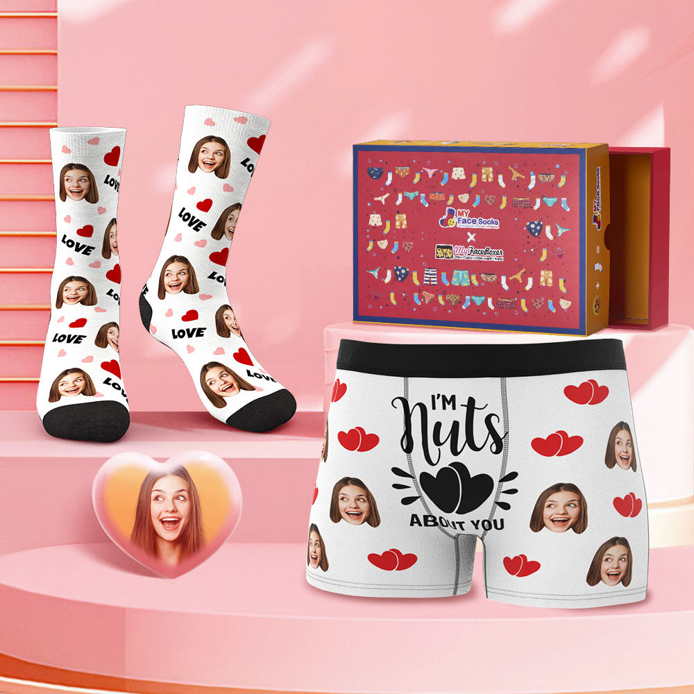 Custom Face Boxer Shorts And Socks Set I'm Nuts About You Valentine's Day Gift Co-Branding Set