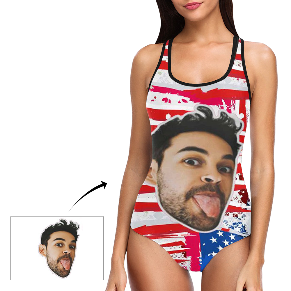 Custom Face Swimwear Women's Photo Slip One Piece Swimsuit - USA Flag