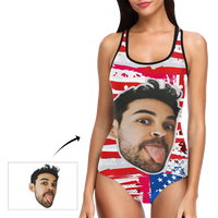 Custom Face Swimwear Women's Photo Slip One Piece Swimsuit - USA Flag