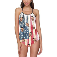 Custom Face Swimwear Women's Photo Slip One Piece Swimsuit- Artistic USA Flag