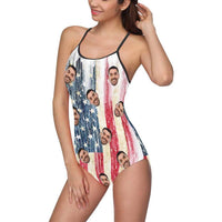 Custom Face Swimwear Women's Photo Slip One Piece Swimsuit- Artistic USA Flag