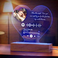 Custom Heart-Shaped Spotify Code Music Plaque Night Light Engraved Text Plaque