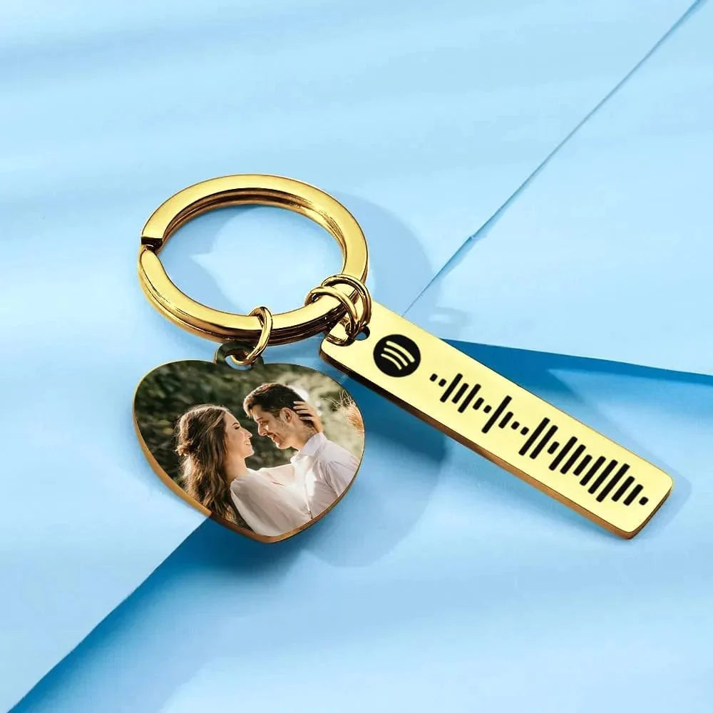 Personalized Spotify Keychain Custom Picture & Music Song Code Heart Couples Photo Keyring Gifts for Boyfriend