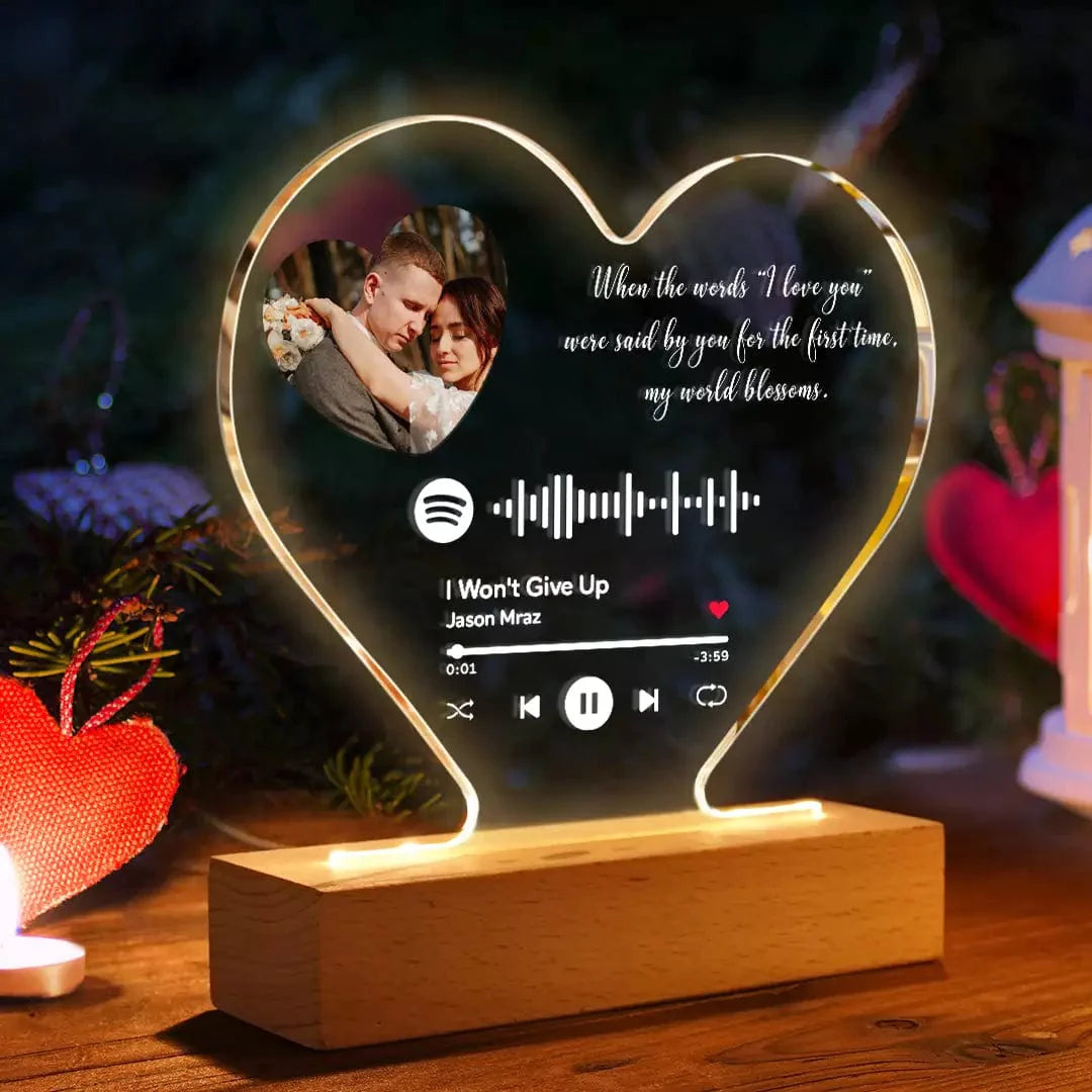 Custom Heart-Shaped Spotify Code Music Plaque Night Light Engraved Text Plaque