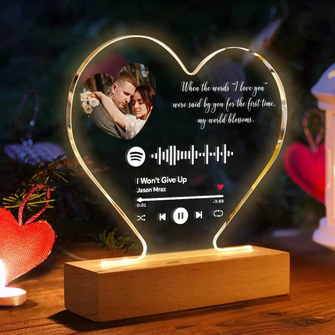 Couples Music Plaque Custom Wedding Plaque Heart Spotify Code Music Night Light