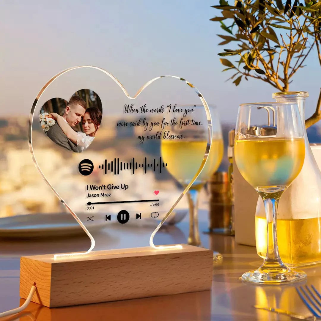 Custom Heart-Shaped Spotify Code Music Plaque Night Light Engraved Text Plaque