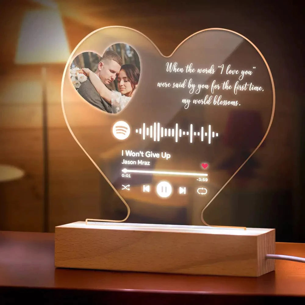 Custom Heart-Shaped Spotify Code Music Plaque Night Light Engraved Text Plaque