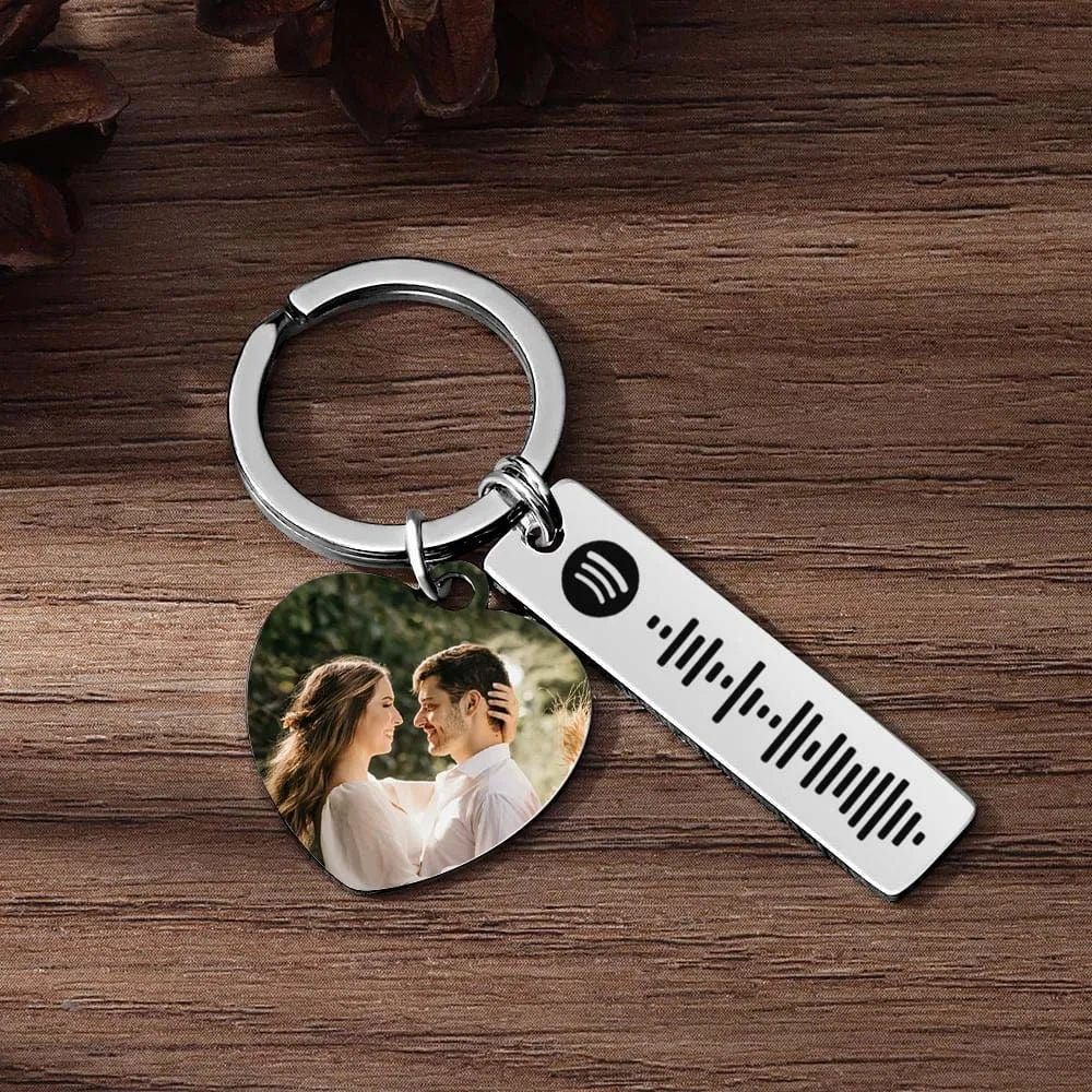 Personalized Spotify Keychain Custom Picture & Music Song Code Heart Couples Photo Keyring Gifts for Boyfriend