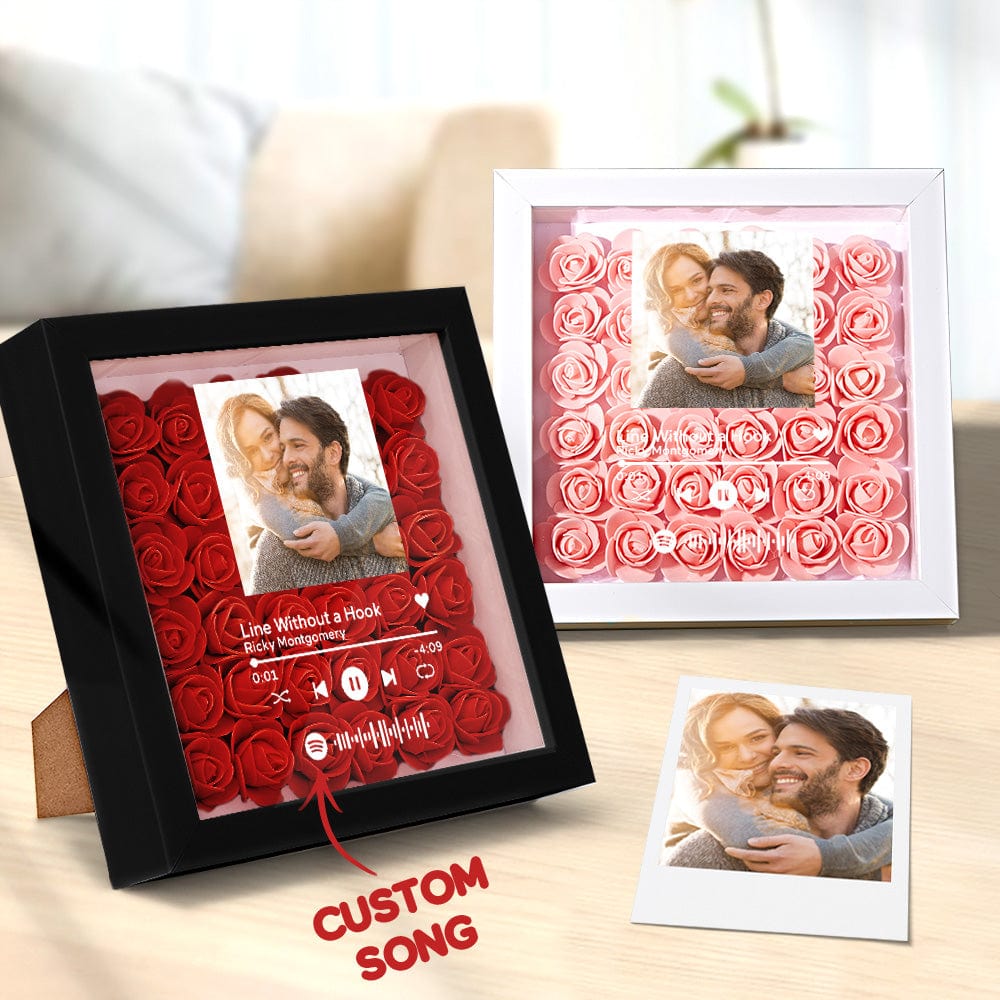 Custom Scannable Spotify Code Photo Music Flower Shadow Box Personalized Flower Shadowbox Frame Gift