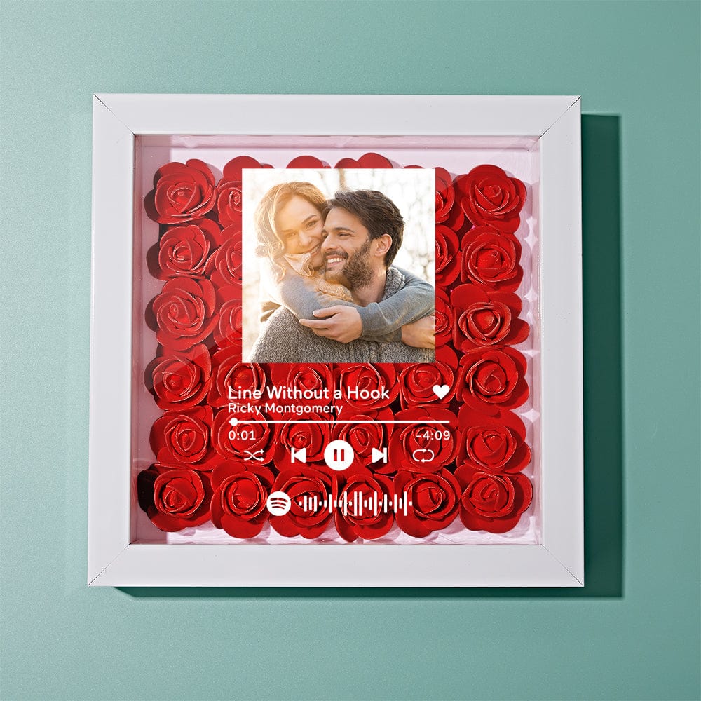 Custom Flower Shadow Box With Spotify Code Photo Gifts for Her 3 Tyles