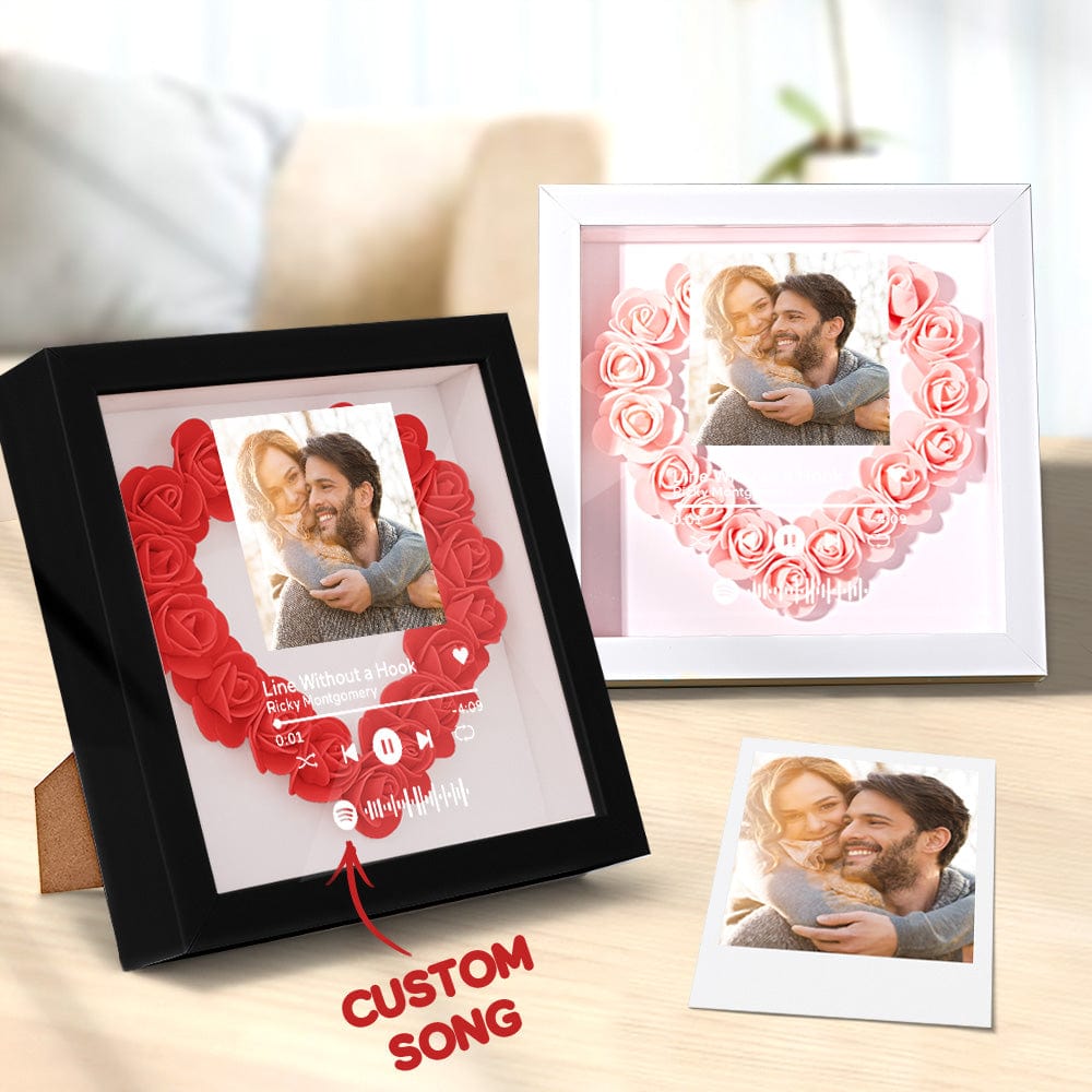 Custom Scannable Spotify Code Photo Music Flower Shadow Box Personalized Flower Shadowbox Frame Gift