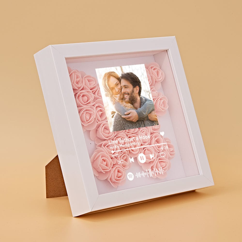 Custom Flower Shadow Box With Spotify Code Photo Gifts for Her 3 Tyles