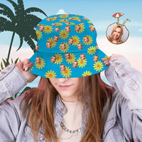 Custom Bucket Hat Personalised Face All Over Print Tropical Flower Print Hawaiian Fisherman Hat - Yellow Flowers