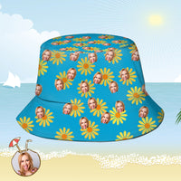 Custom Bucket Hat Personalised Face All Over Print Tropical Flower Print Hawaiian Fisherman Hat - Yellow Flowers