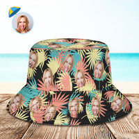 Custom Bucket Hat Personalised Face All Over Print Tropical Flower Print Hawaiian Fisherman Hat - Leaves