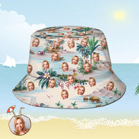 Custom Bucket Hat Personalised Face All Over Print Tropical Flower Print Hawaiian Fisherman Hat - Sea View