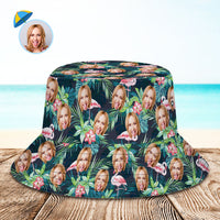 Custom Bucket Hat Personalised Face All Over Print Tropical Flower Print Hawaiian Fisherman Hat - Flamingo