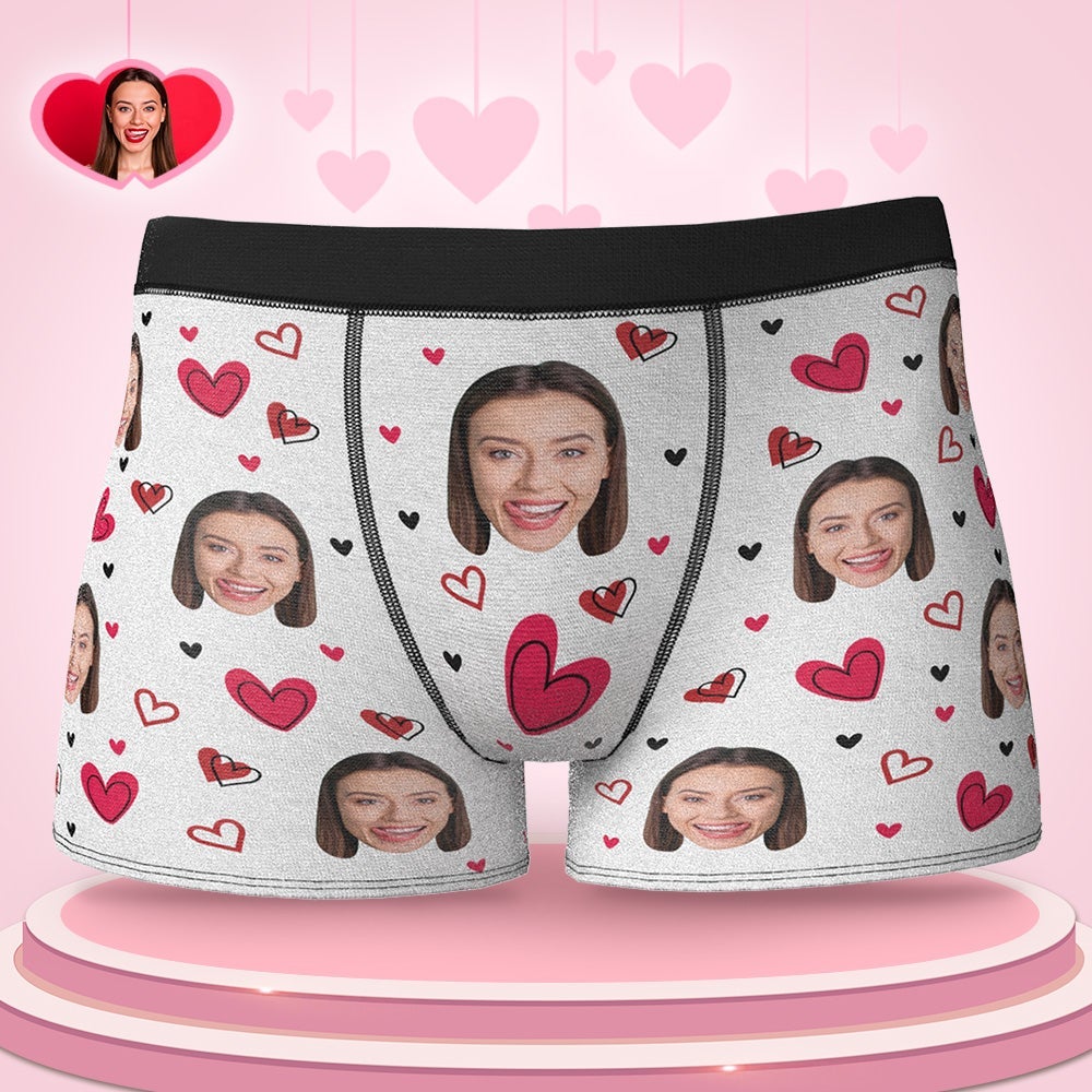 Custom Face Boxers Full of Heart Valentine's Day Gifts For Boyfriend