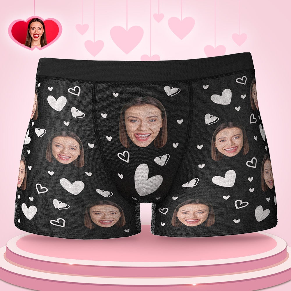 Custom Face Boxers Full of Heart Valentine's Day Gifts For Boyfriend