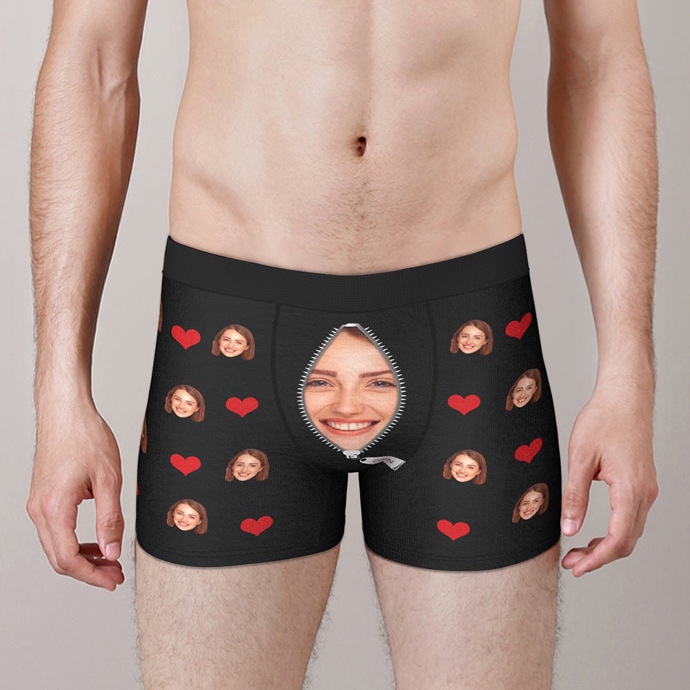 Custom Love Heart Girlfriend Face Boxer Brief Christmas Gifts For Him