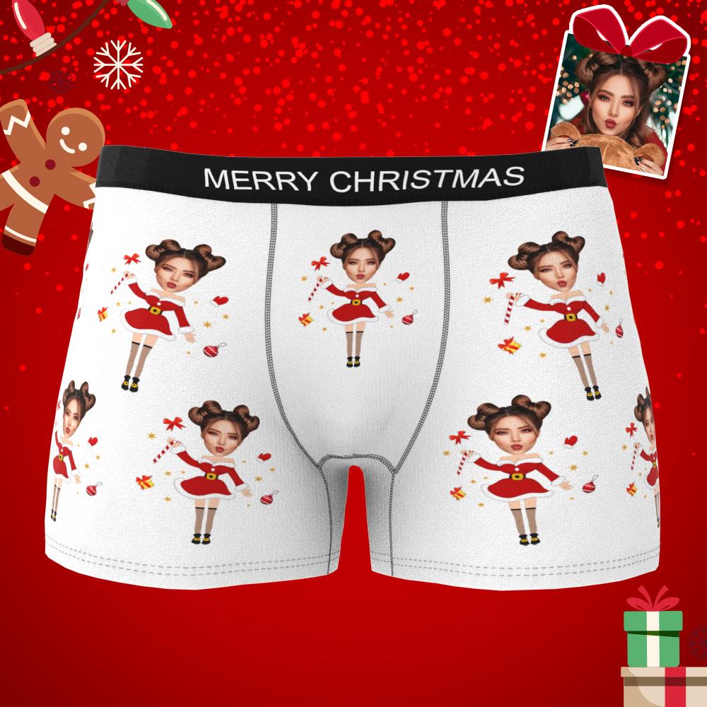 Custom Photo Boxer Santa Claus Face Underwear Couple Gifts Christmas Gift AR View