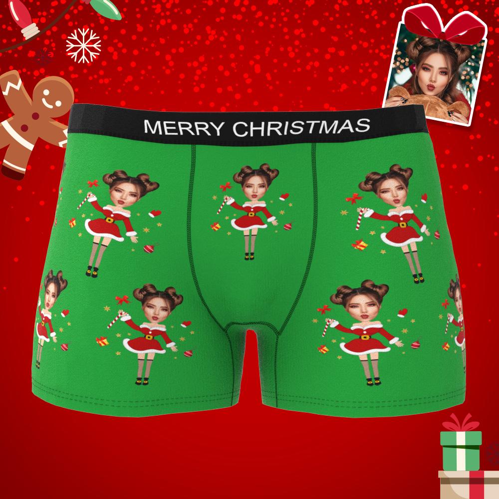 Custom Photo Boxer Santa Claus Face Underwear Couple Gifts Christmas Gift AR View